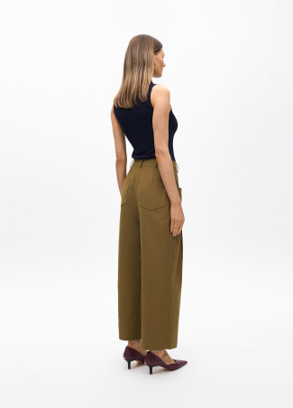 Cropped straight fit poplin trousers