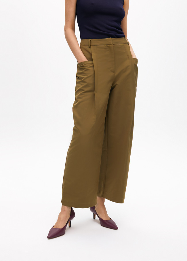 Cropped straight fit poplin trousers