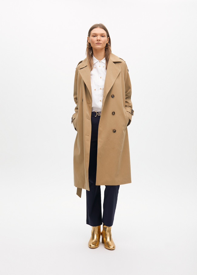 Trench Longue Sergé Double-Boutonnage