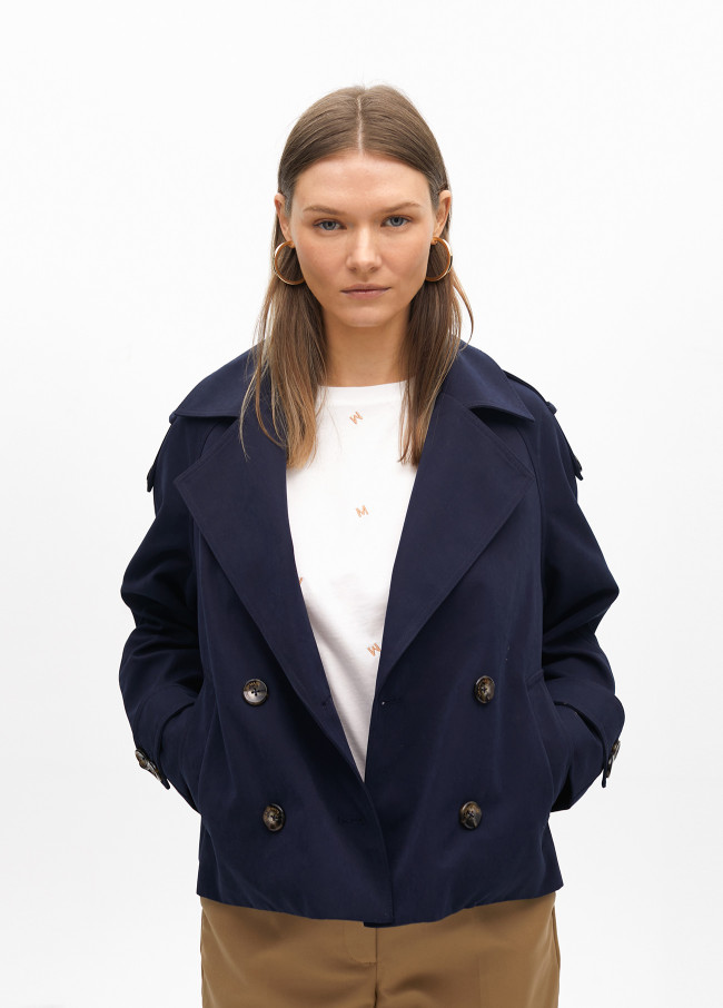 Kurzer Zweireiher-Trenchcoat aus Twill