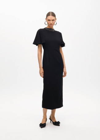 Dress with cape sleeves and a rhinestone collar