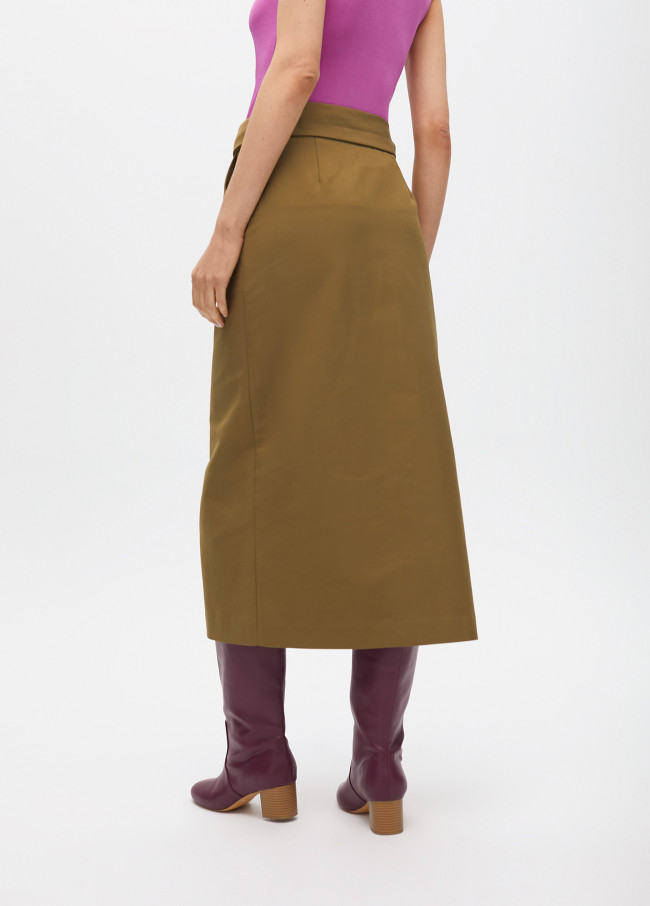Straight midi skirt with tied fabric belt and...