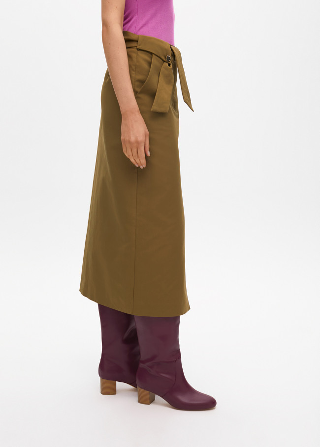 Straight midi skirt with tied fabric belt and...
