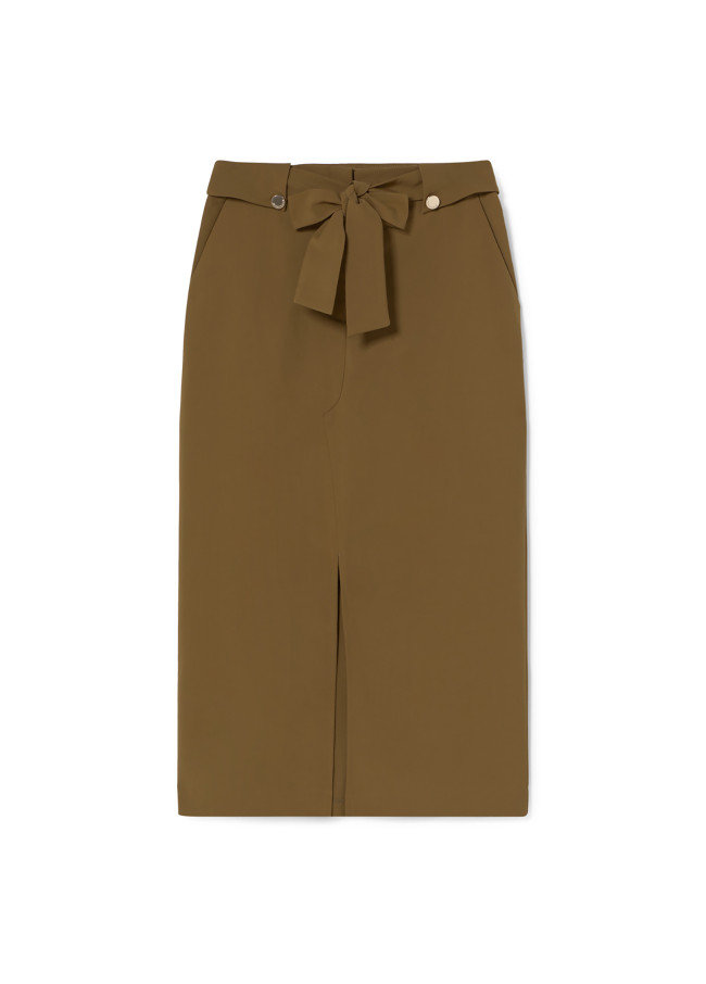 Straight midi skirt with tied fabric belt and...