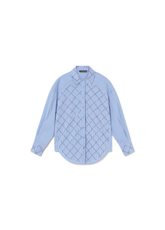 Straight fit striped shirt with colourful rhinestones