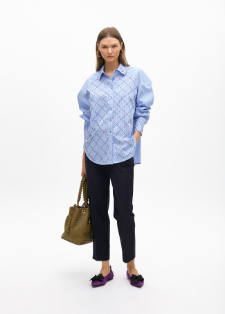 Straight fit striped shirt with colourful rhinestones