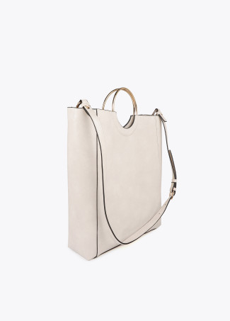 Faux leather tote bag with round metal strap and oval LC logo