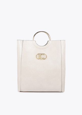 Faux leather tote bag with round metal strap and oval LC logo