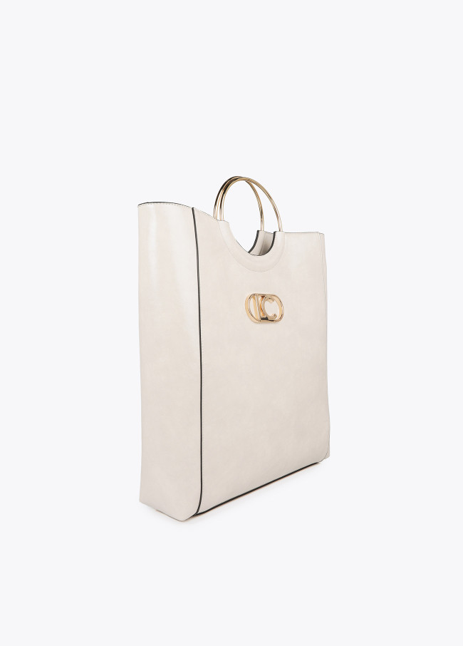 Shopper écru avec poignée métallique