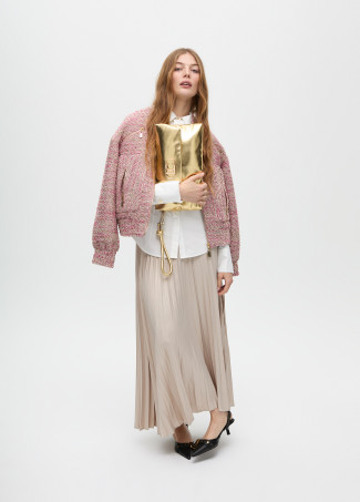 Pleated waxed-effect skirt