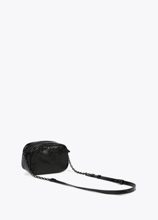 Shiny faux leather crossbody bag with raised logo