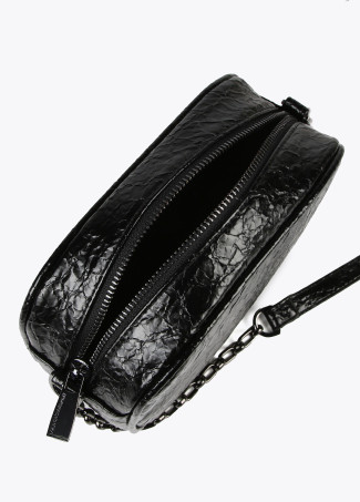Shiny faux leather crossbody bag with raised logo