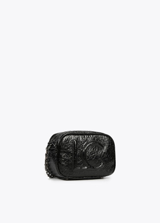 Shiny faux leather crossbody bag with raised logo
