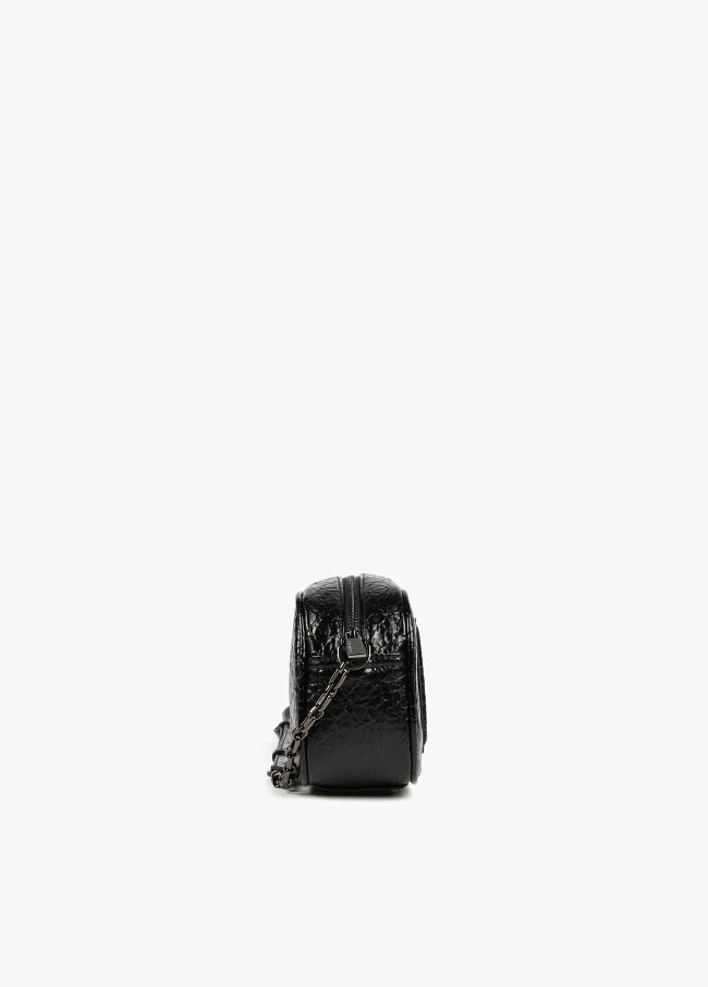 Shiny faux leather crossbody bag with raised logo