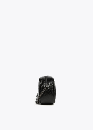 Shiny faux leather crossbody bag with raised logo