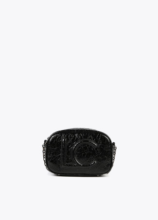 Shiny faux leather crossbody bag with raised logo