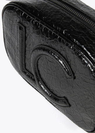 Shiny faux leather crossbody bag with raised logo