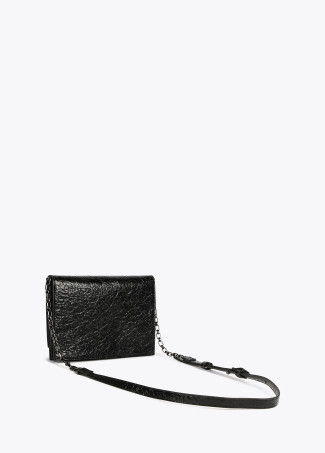 Crossbody bag with shiny faux leather flap and raised logo