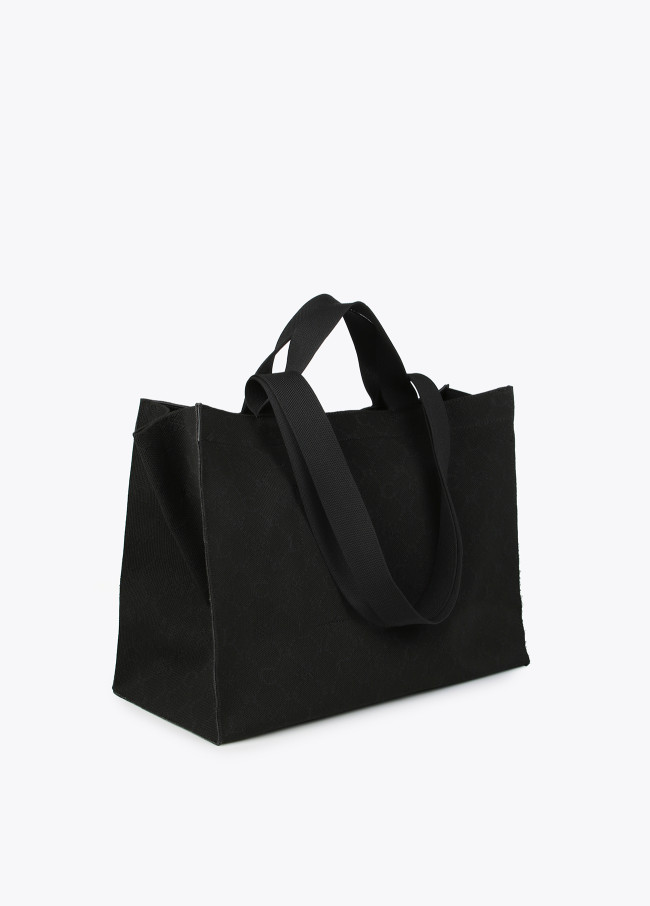 Medium fabric tote bag with monogram print