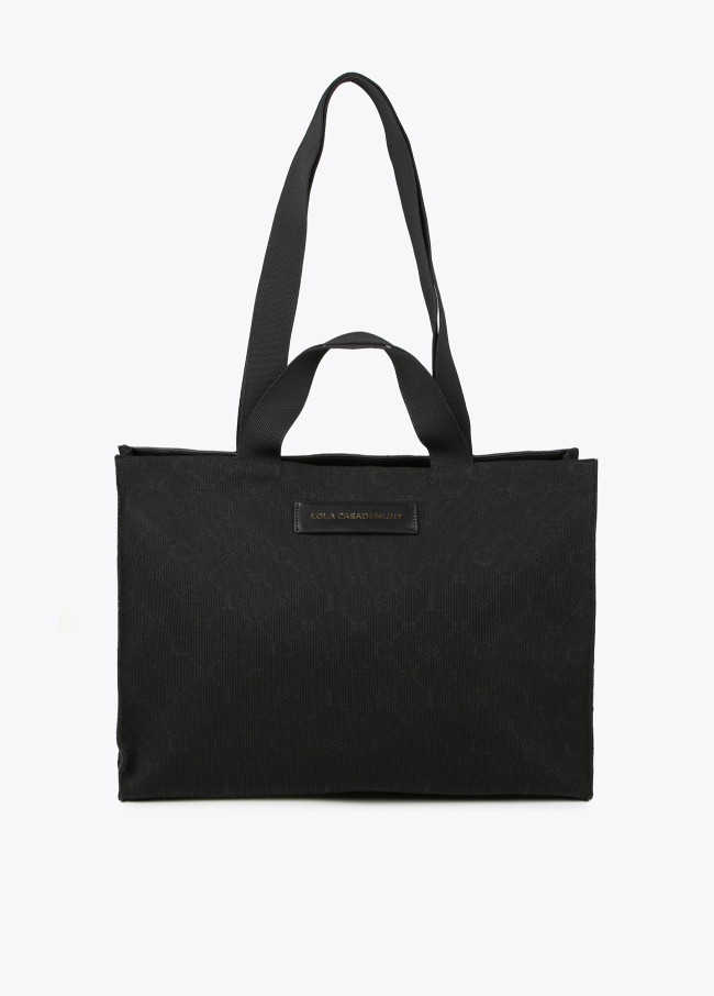 Borsa shopper media in tessuto a monogrammi