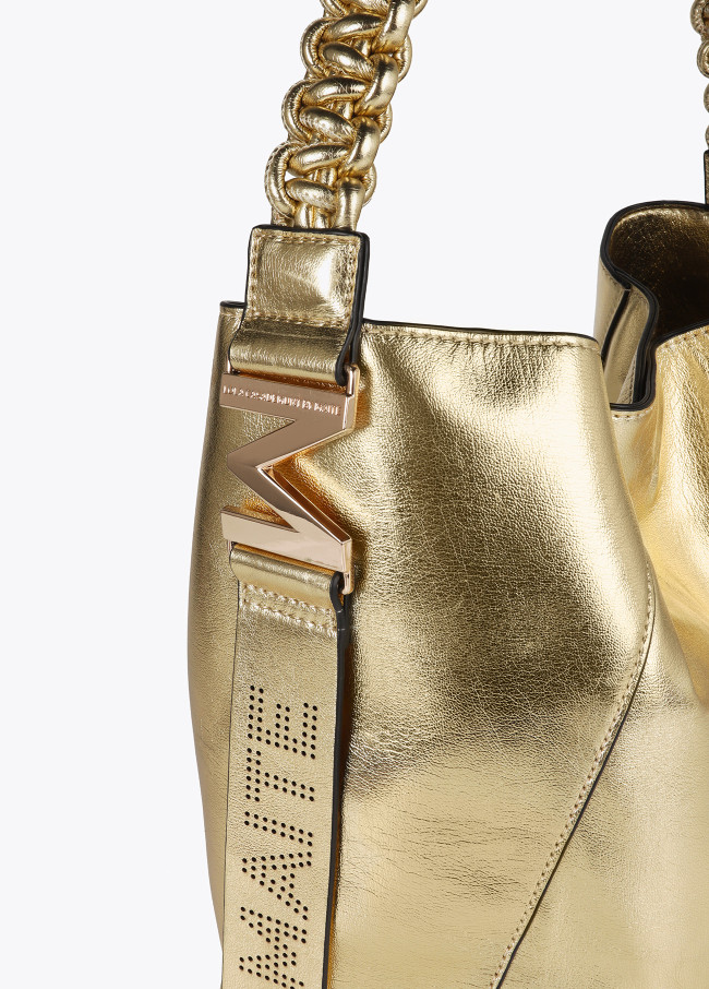 Faux leather tote bag with braided strap