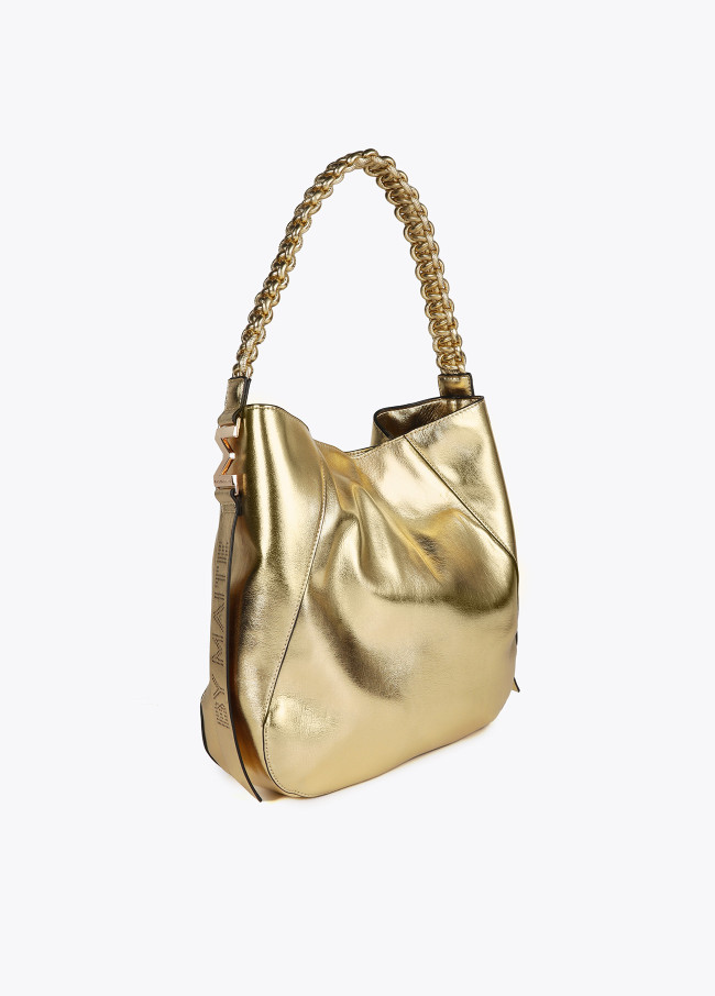 Faux leather tote bag with braided strap