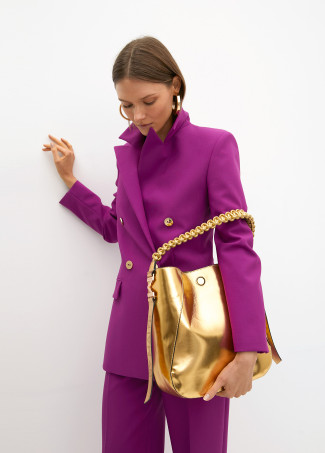 Faux leather tote bag with braided strap