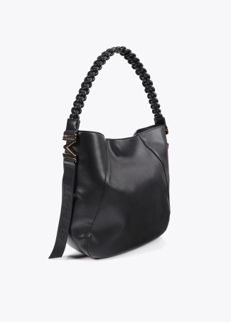Faux leather tote bag with braided strap
