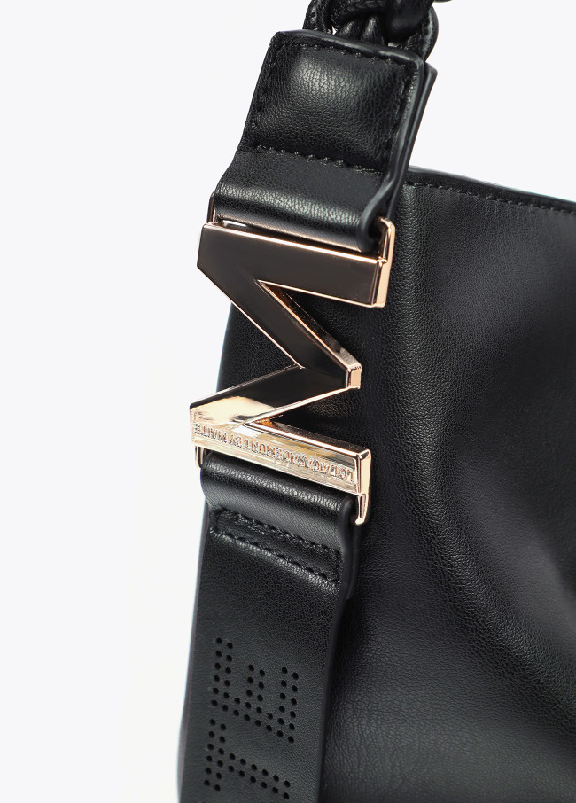 Faux leather tote bag with braided strap