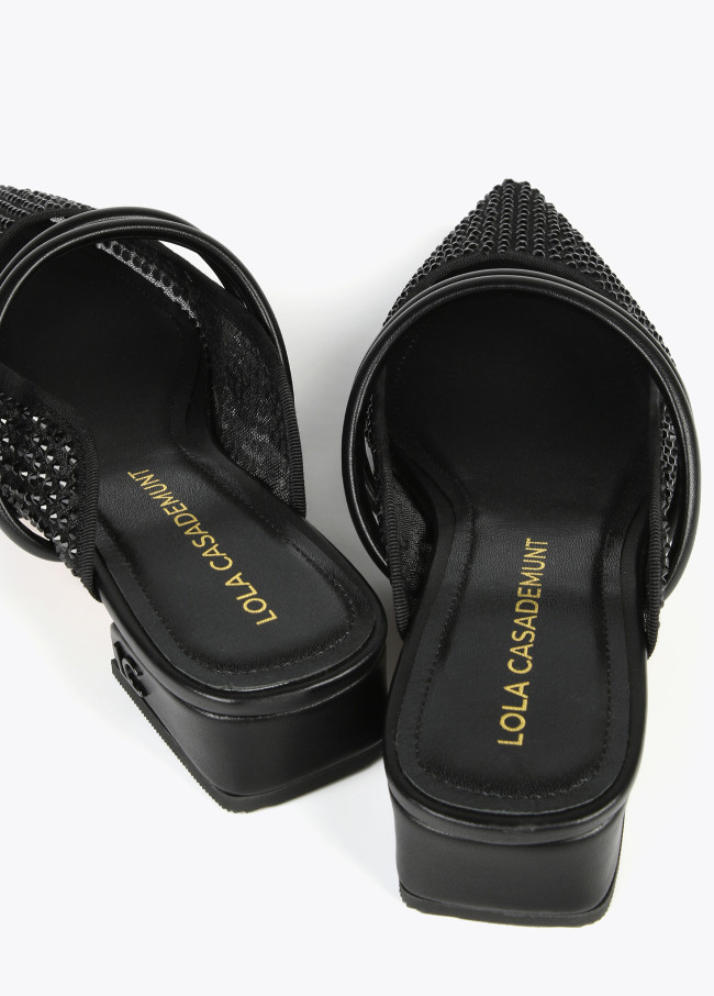 Mesh slingback shoes with rhinestones