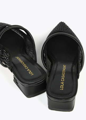 Mesh slingback shoes with rhinestones