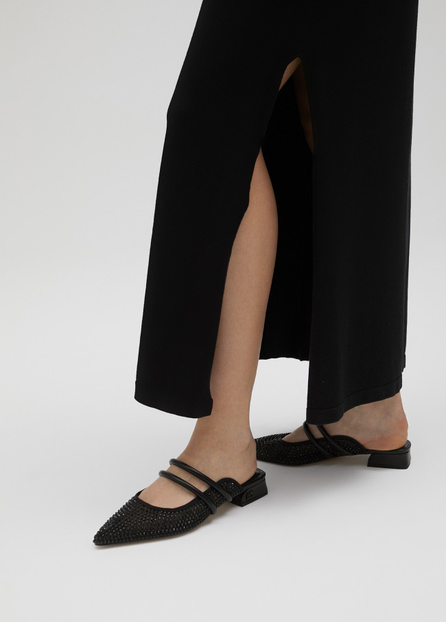 Mesh slingback shoes with rhinestones