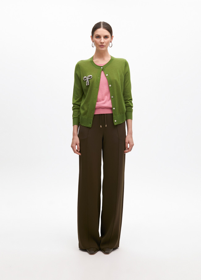 Cardigan efecto dos piezas con joya lazo