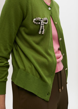 Two-piece cardigan with rhinestone bow
