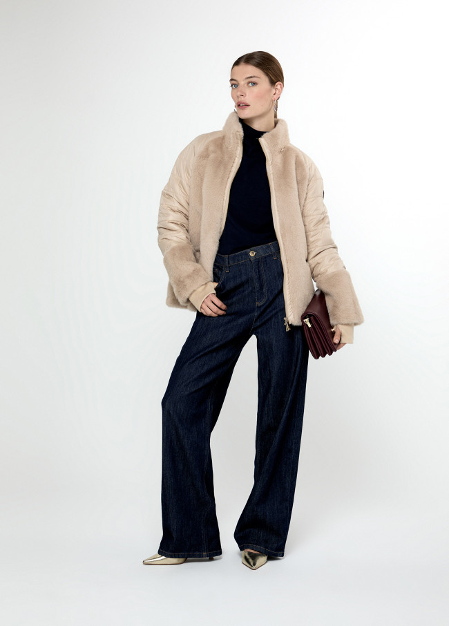 Fur feather combo coat