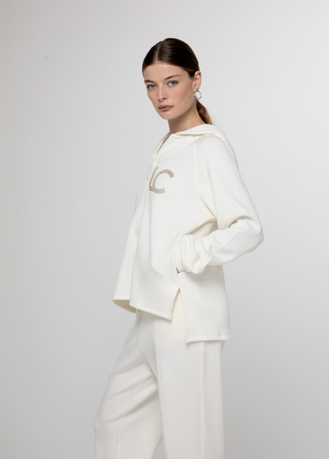 Sudadera abierta capucha detalle strass