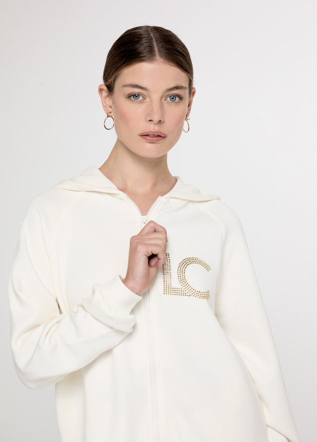 Sudadera abierta capucha detalle strass