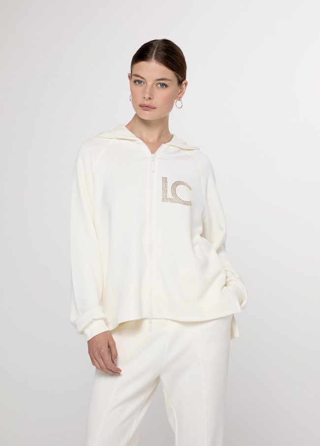 Sudadera abierta capucha detalle strass