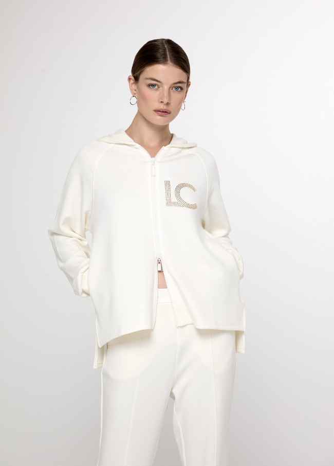 Sudadera abierta capucha detalle strass