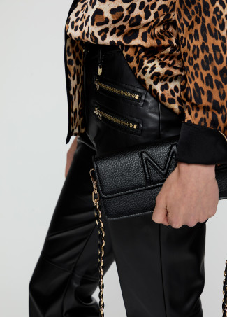 Animal print collared shirt with flap and contrast collar