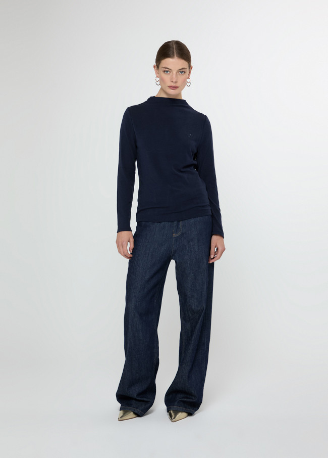 Striped mock neck T-shirt with long sleeves