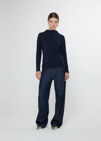 Striped mock neck T-shirt with long sleeves