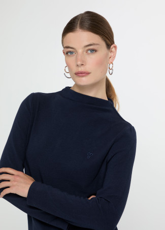 Striped mock neck T-shirt with long sleeves