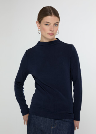 Striped mock neck T-shirt with long sleeves