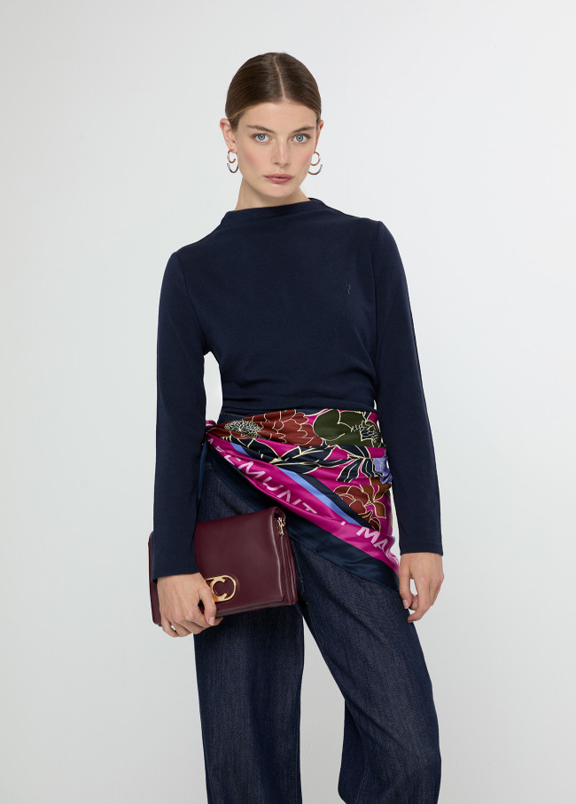 Striped mock neck T-shirt with long sleeves