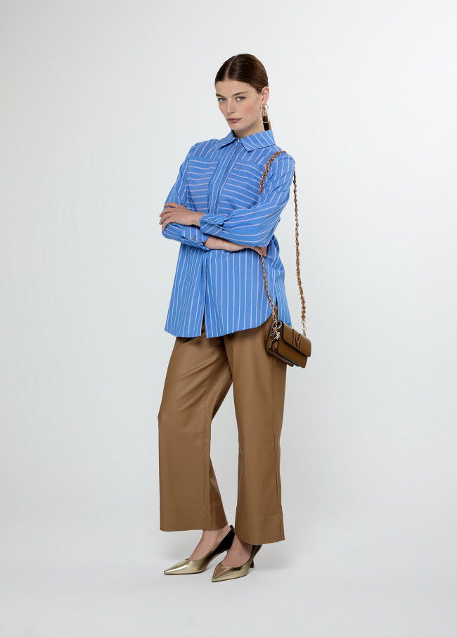 Straight striped poplin shirt with front pockets