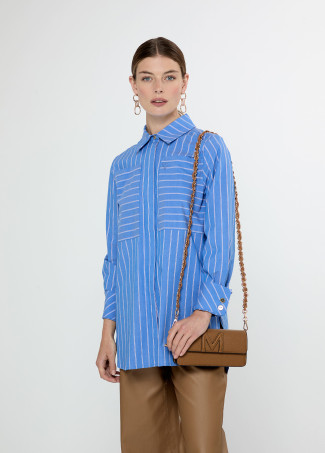 Straight striped poplin shirt with front pockets