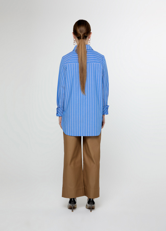 Straight striped poplin shirt with front pockets