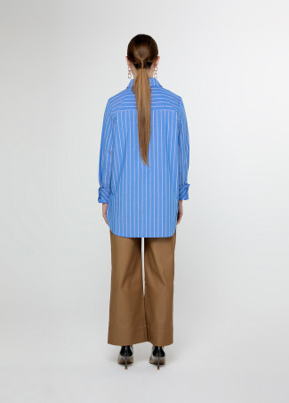 Straight striped poplin shirt with front pockets