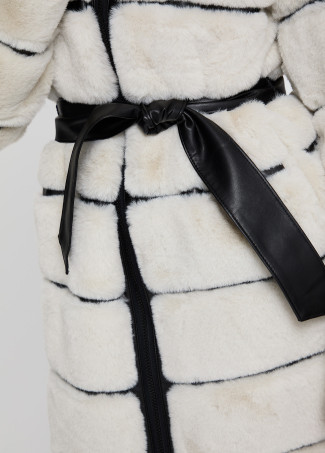 Faux leather coat with fur detail